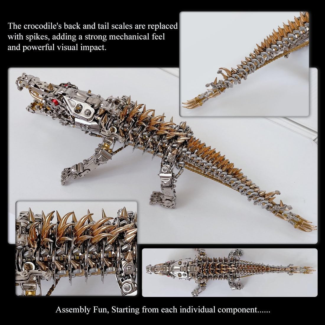Foxcokie Rompecabezas de metal 3D para adultos, rompecabezas mecánicos de cocodrilo dormido, kits de modelos de metal 3D, adornos de regalo para