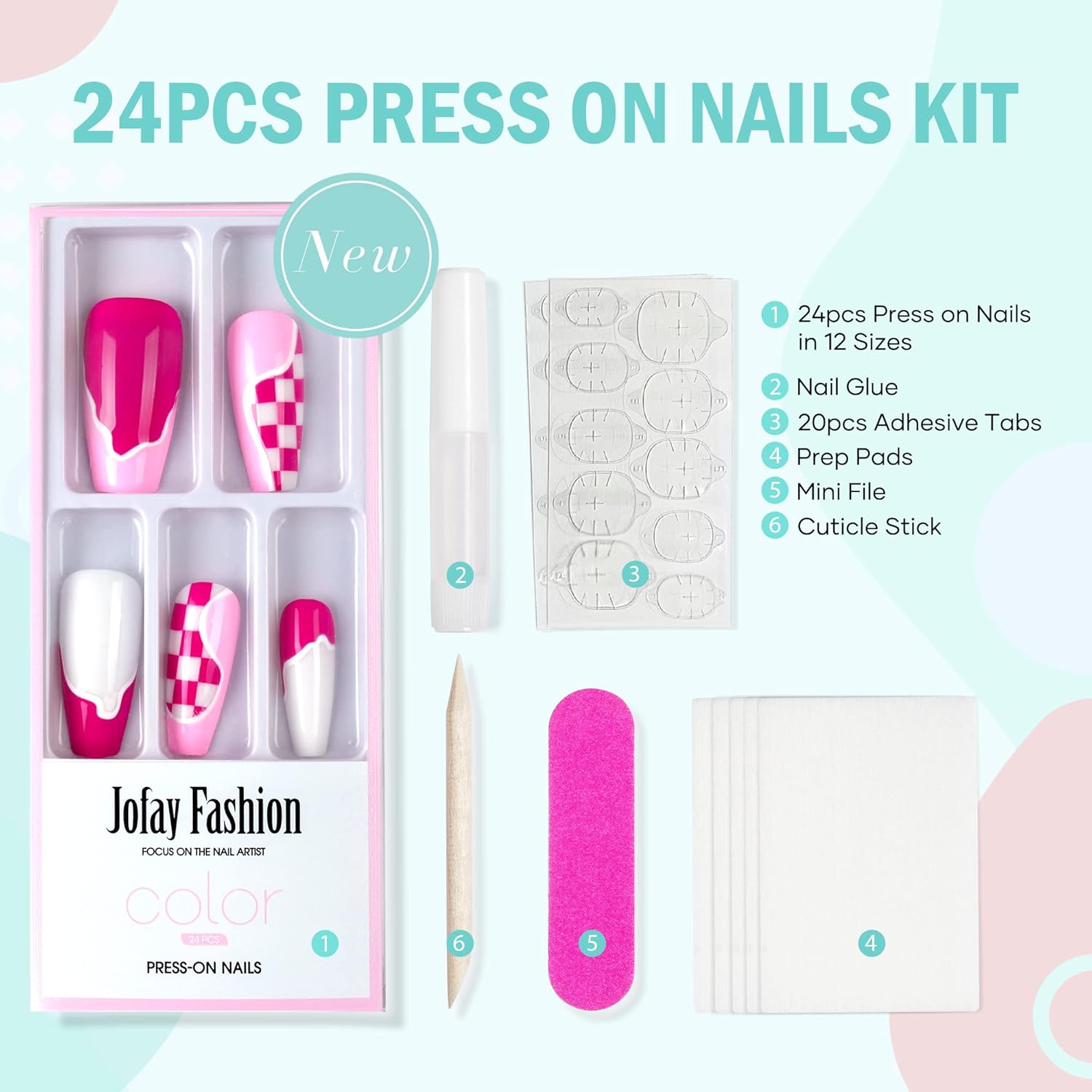 Uñas postizas a presión medianas con pegamento para uñas, uñas postizas a presión con forma de ataúd de bailarina, 24 uñas postizas con pegamento de