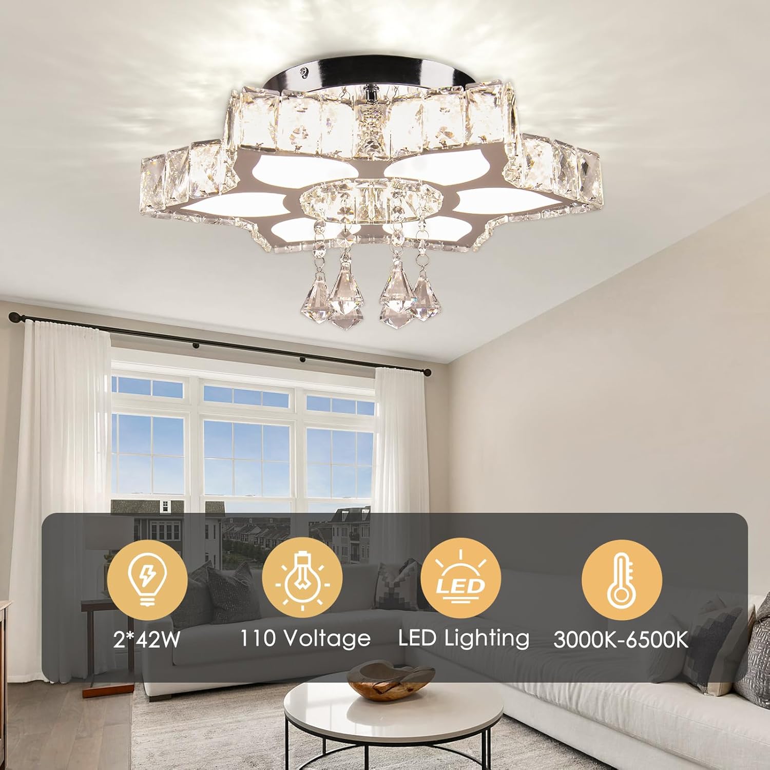 16.1 Candelabros de cristal modernos LED en forma de flor, lámpara de techo empotrada para dormitorio, sala de estar, comedor, pasillo, vestíbulo