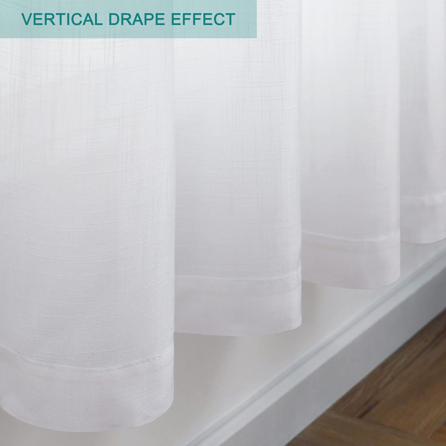 Hoydumuia Cortinas de lino blanco puro de 63 pulgadas de largo con pestaña trasera, bolsillo con lazo y textura de algodón, juego de 2 paneles de
