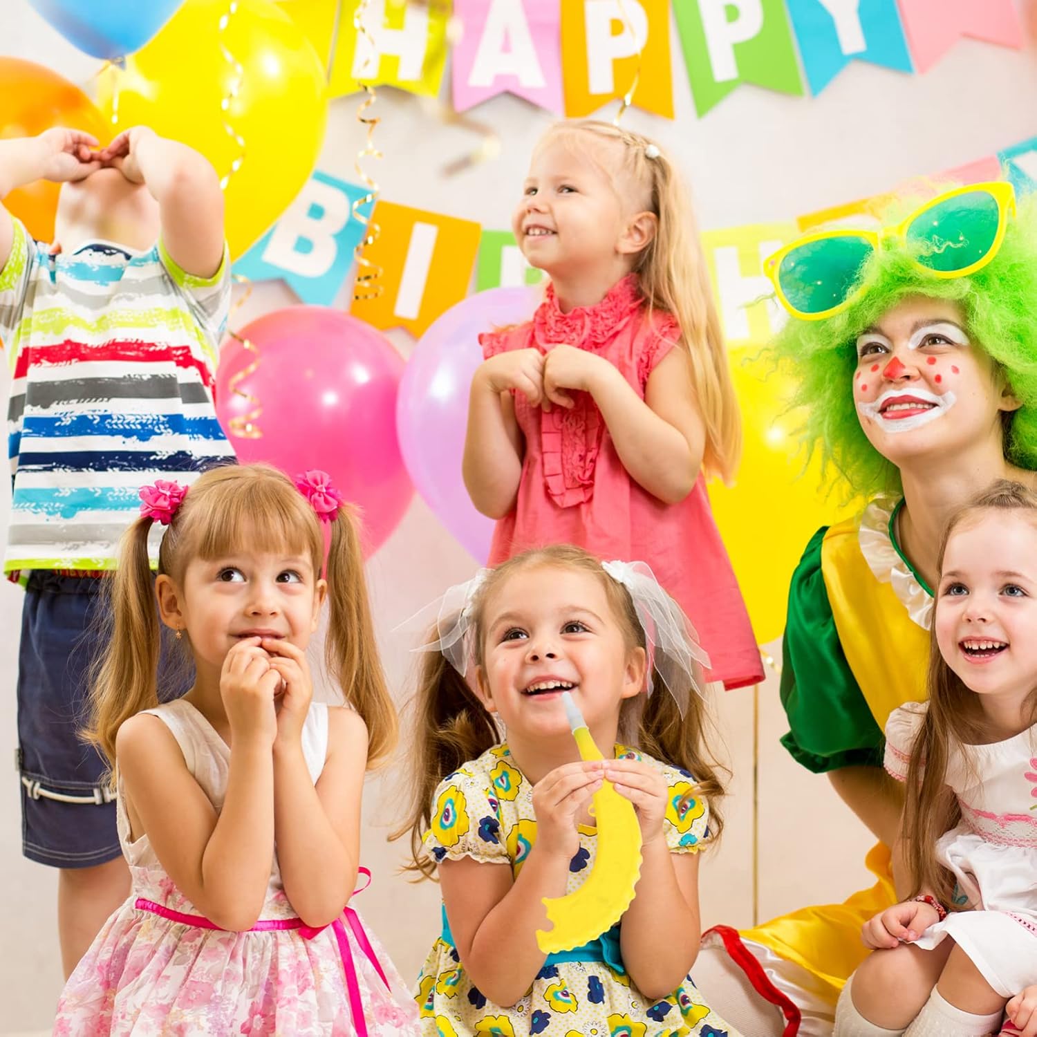 jojofuny Juguetes para niños, cuerno de aire, 4 piezas, juguete de plástico, magnífico surtido de silbato para niños, juguetes de cuerno de Hashaná