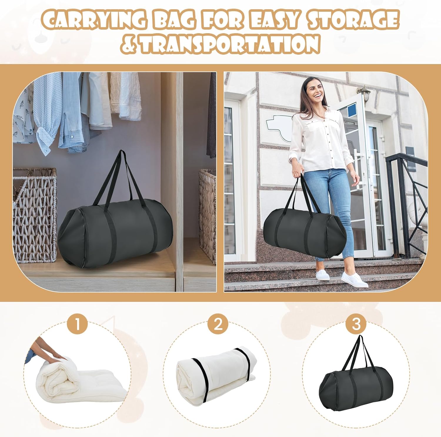Giantex Colchón japonés de futón, colchón enrollable de tatami con funda lavable y bolsa de transporte, almohadilla de dormir plegable y portátil