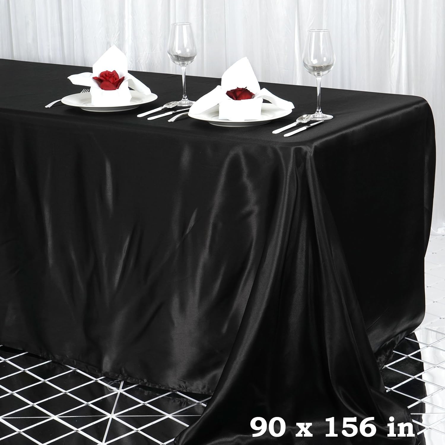 BalsaCircle Mantel rectangular de satén negro de 90 x 156 pulgadas para mesa de boda, fiesta, recepción, eventos, cocina y comedor