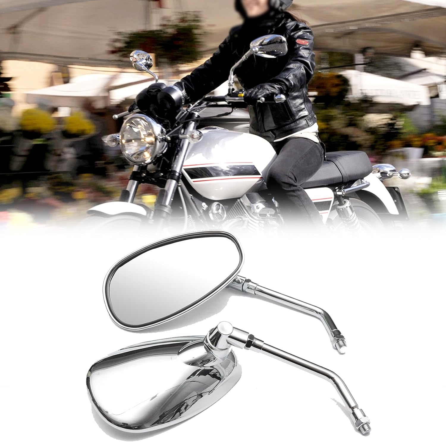DREAMIZER Espejo de motocicleta cromado de 0.394 pulgadas (0.394 in), espejos laterales universales compatibles con Street Bike Scooter Cruiser
