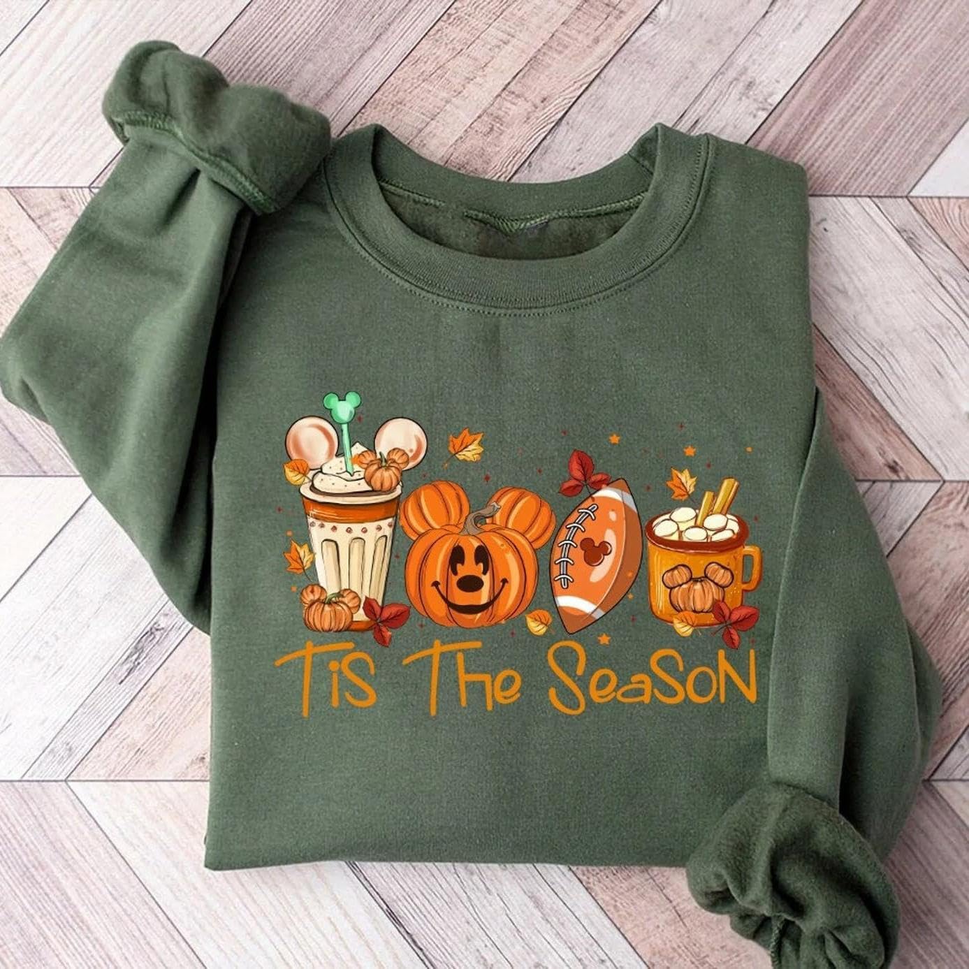 Mickey Halloween Sweatshirt For Woman Tis The Season Mickey Pumpkin Coffee Round Neck Sweater Halloween Party Gift Shirts Celebrate Halloween Party