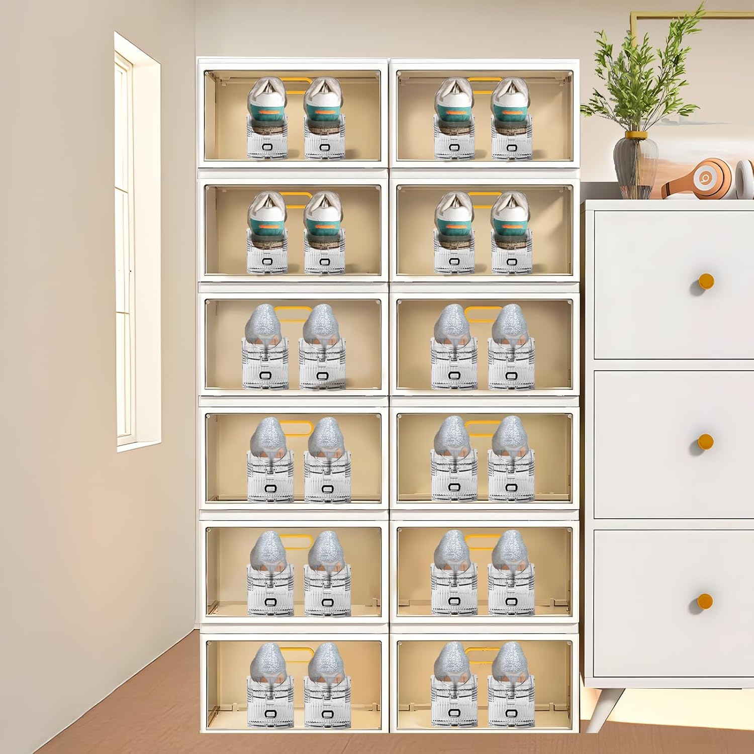 Organizador de ranuras ajustables para zapatos, paquete de 12 apiladores transparentes para zapatos, soporte para zapatos, ahorrador de espacio de
