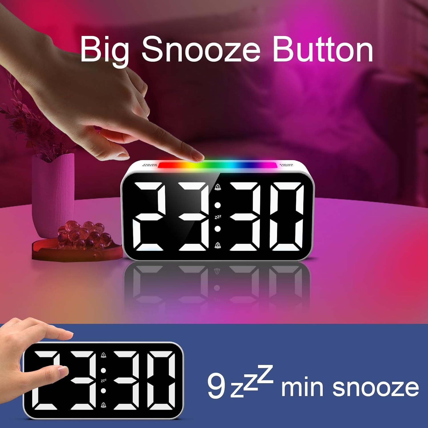 Topski Reloj despertador ruidoso para dormitorios que duermen pesados, reloj digital con luz nocturna, pantalla grande, alarma doble, repetición,
