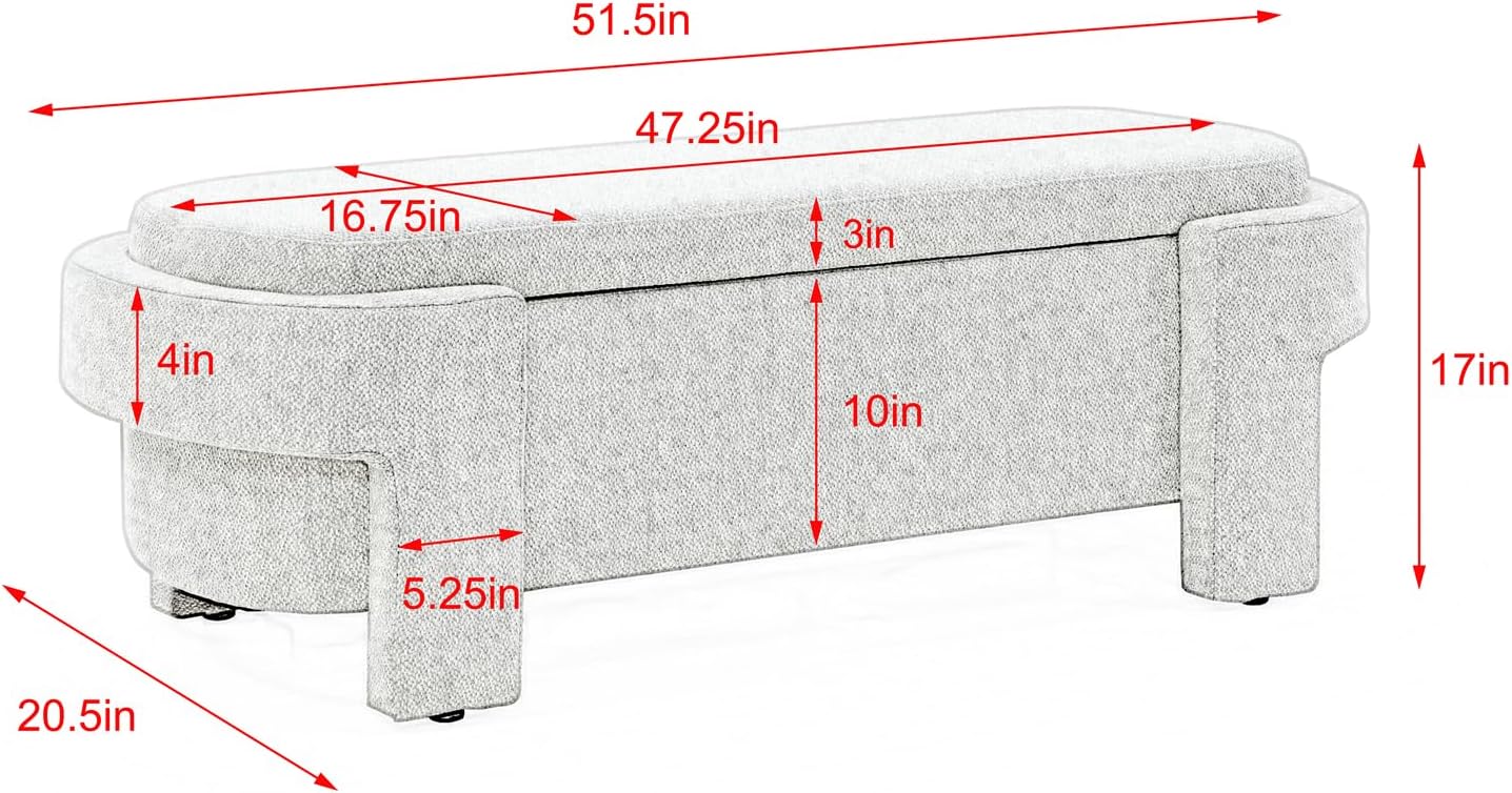 Banco otomano tapizado de tela de lino con gran espacio de almacenamiento, banco de almacenamiento para sala de estar, entrada, color beige