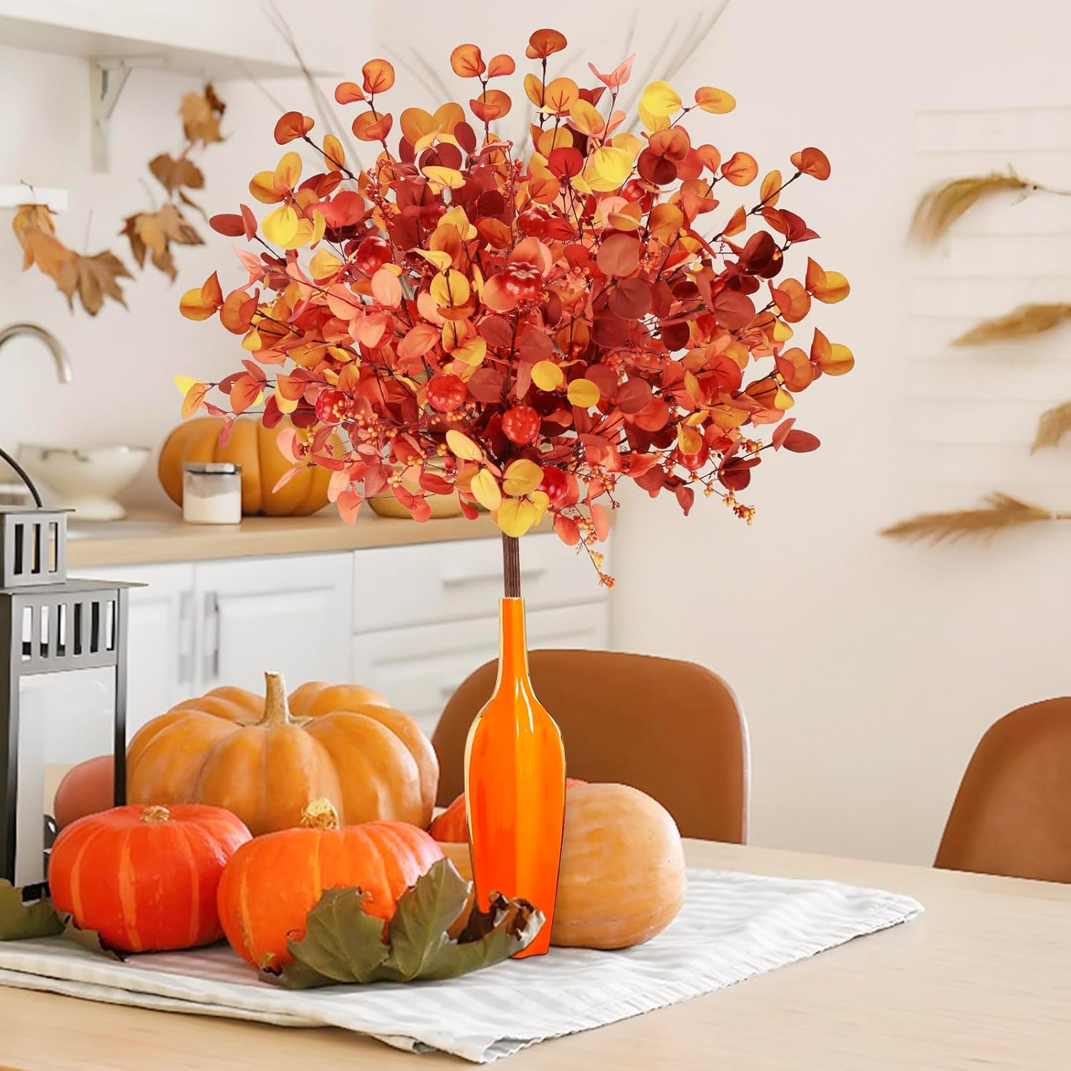 ultimatumX 6 tallos de otoño para jarrones, tallos artificiales de bayas de calabaza para otoño, decoración de interiores y exteriores, tallo de