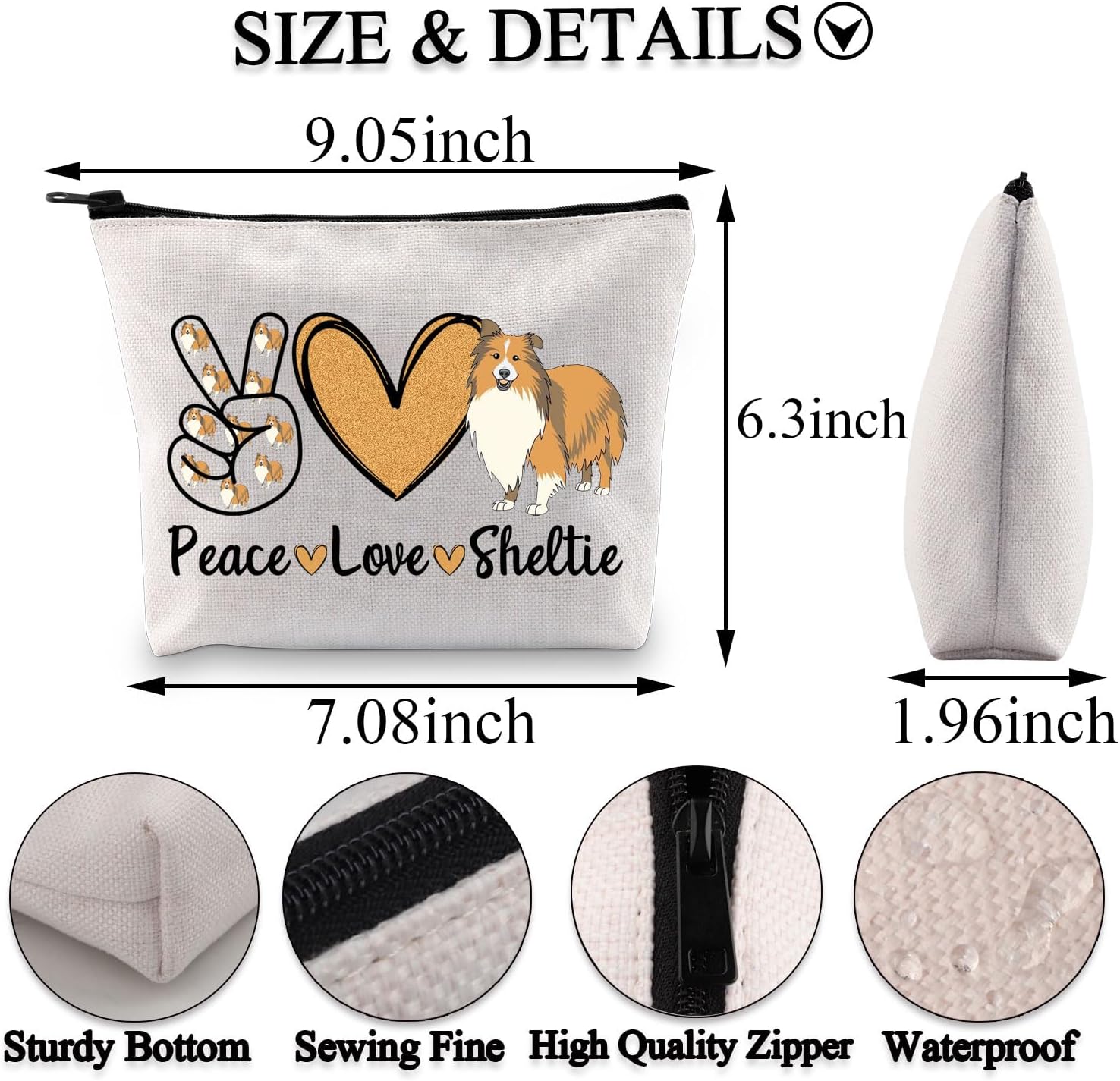 BDPWSS Sheltie – Bolsa de maquillaje para amantes de los perros, regalos para mujeres, bolsa de maquillaje Sheltie Mom Shetland Sheepdogs Gift Peace