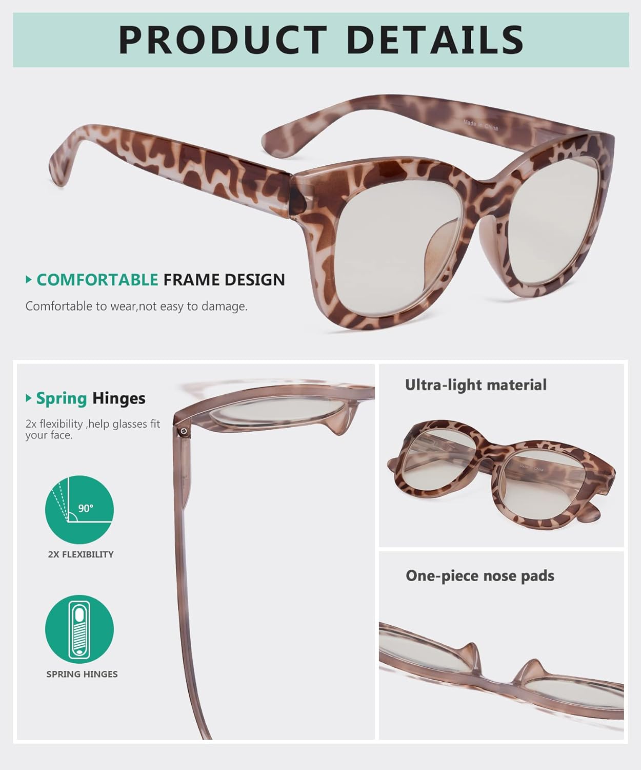 Eyekepper Lentes de lectura progresivos de gran tamaño para mujer, protección UV, multienfoque, lentes de lectura trifocales Noline – Marco