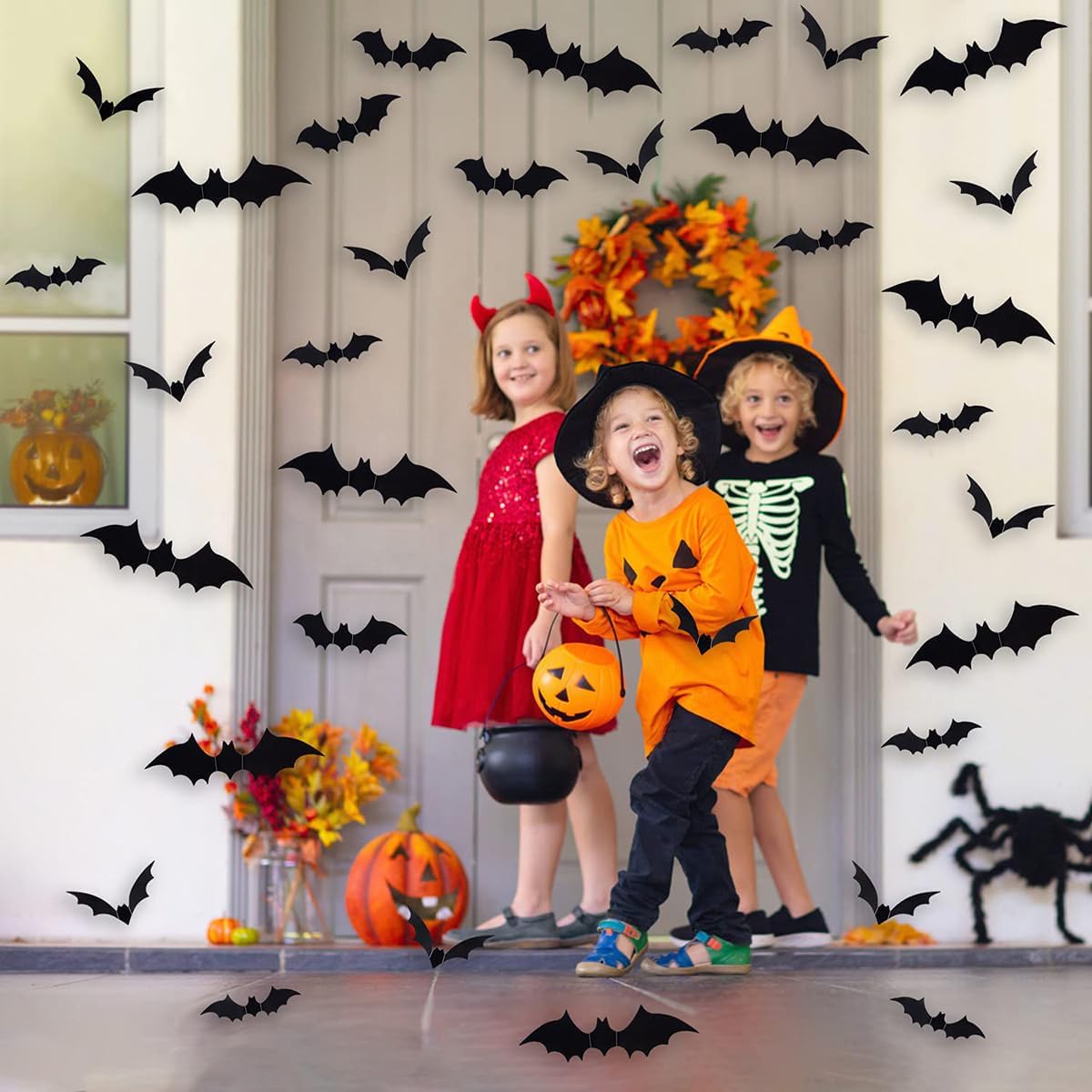 Decoración de pared de murciélago de Halloween, calcomanías estereoscópicas 3D, decoraciones de Halloween, reutilizables, autoadhesivas, calcomanías