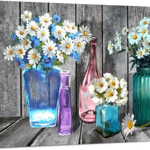 Decoración de pared de baño, florero de margarita blanca, pintura floral retro, lienzo vintage para decoración de cocina y hogar Decoración de pared de baño, florero de margarita blanca, pintura floral retro, lienzo vintage para decoración de cocina y hogar