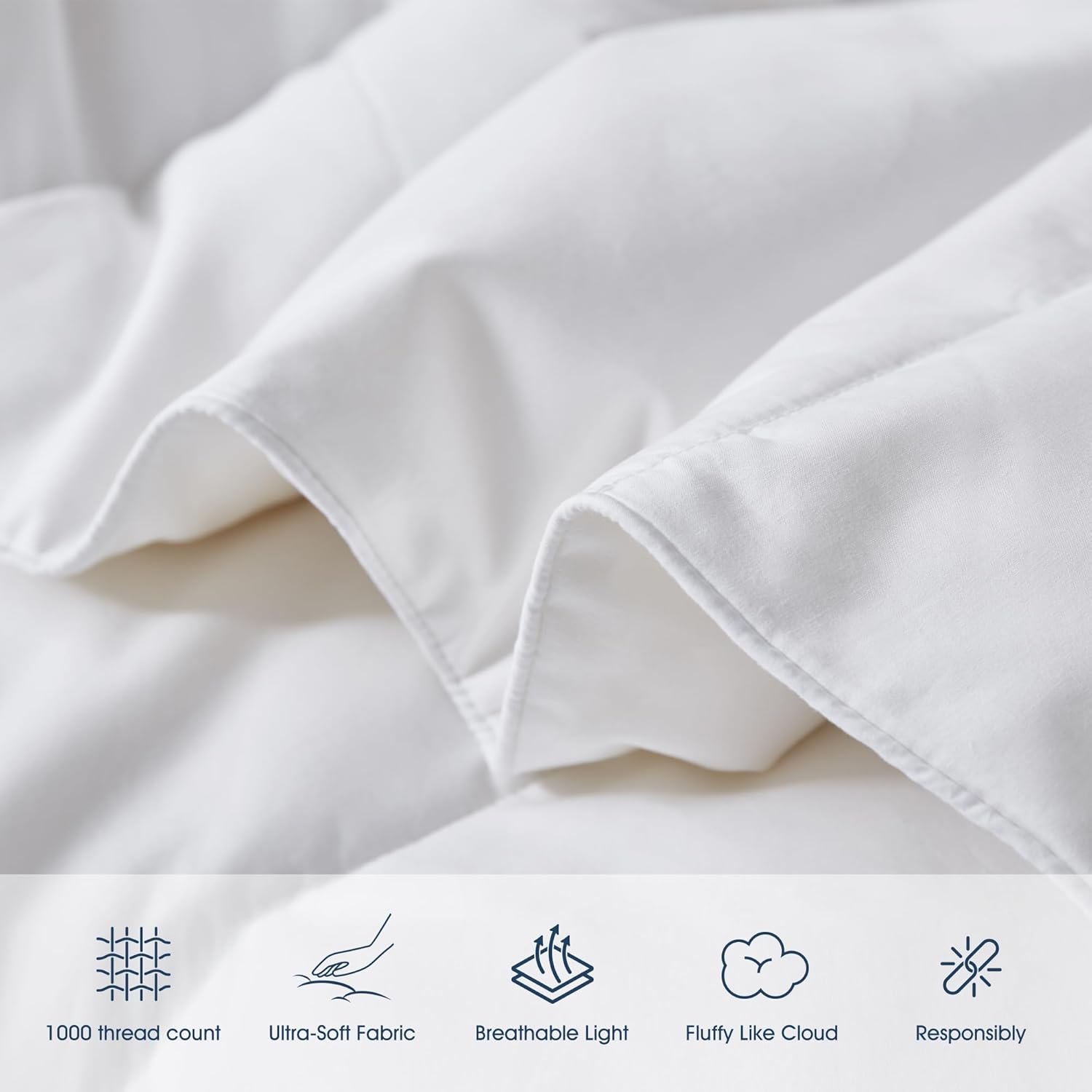 Blue Ridge Home Fashions Edredón de plumón alternativo Comforloft de algodón egipcio de 1000 hilos, tamaño matrimonialqueen, blanco