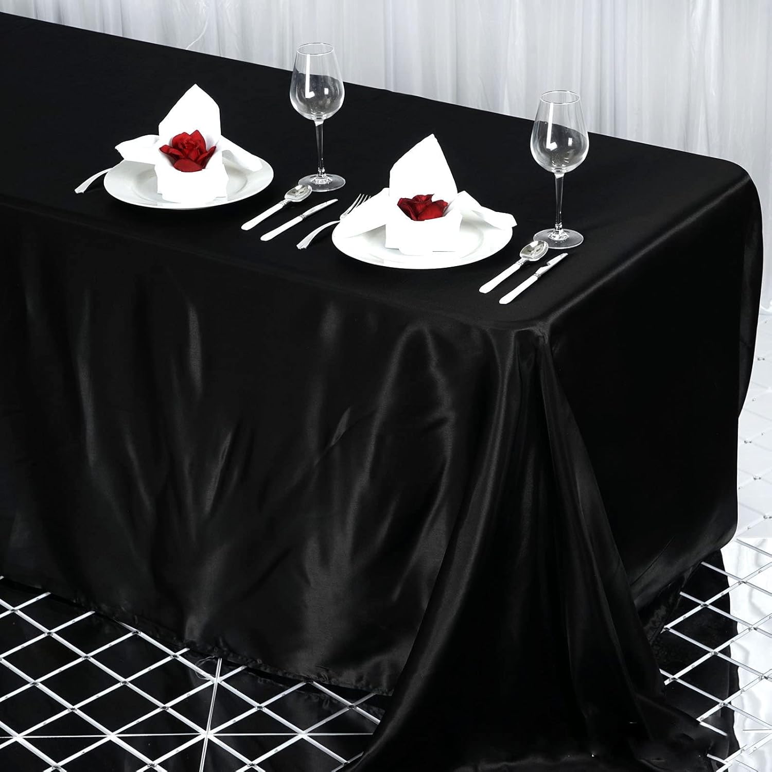 BalsaCircle Mantel rectangular de satén negro de 90 x 132 pulgadas para mesa de boda, fiesta, recepción, eventos, cocina y comedor
