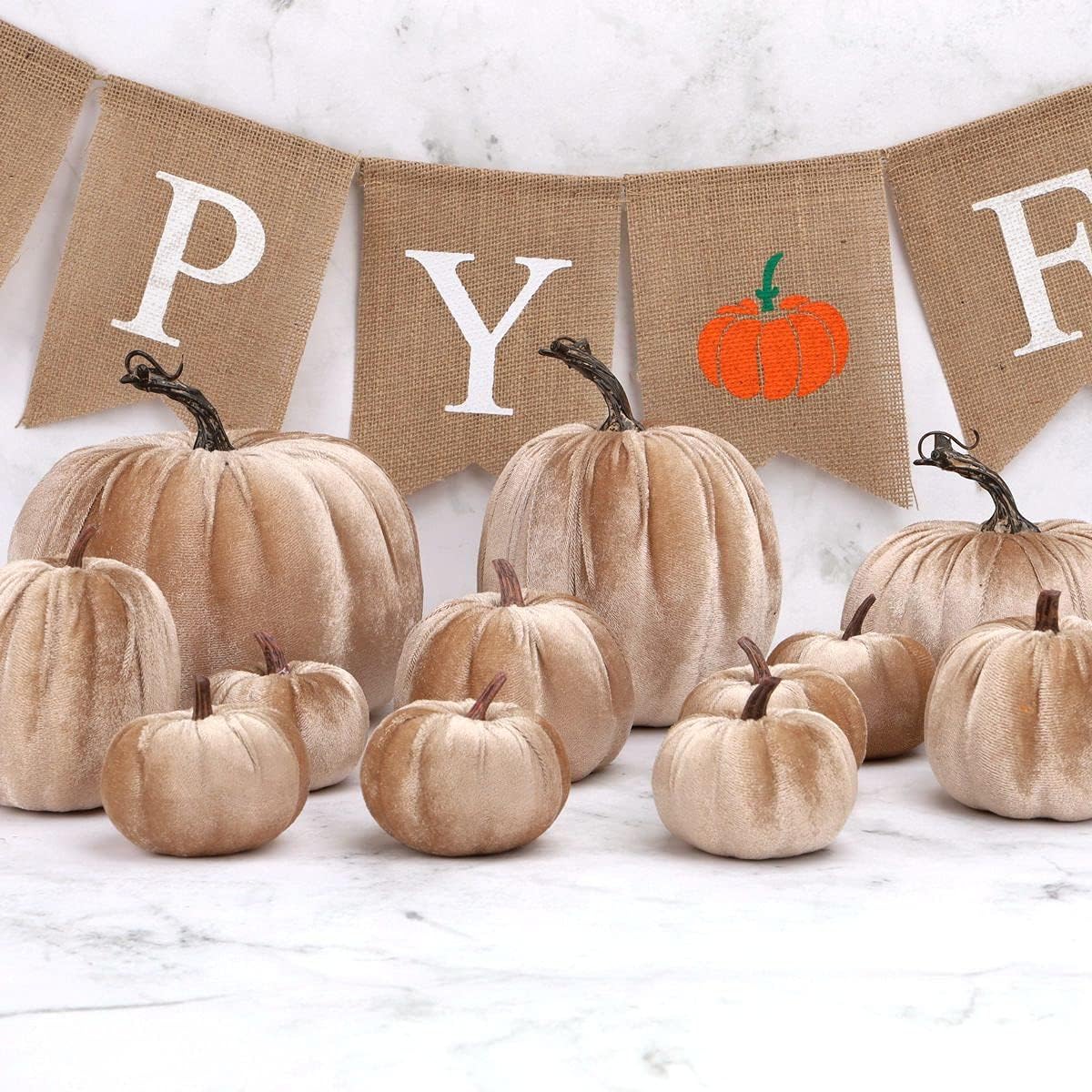 12 calabazas artificiales grandes de terciopelo, hechas a mano, decoración de centro de mesa de cosecha de otoño, para el hogar, cocina, granja,