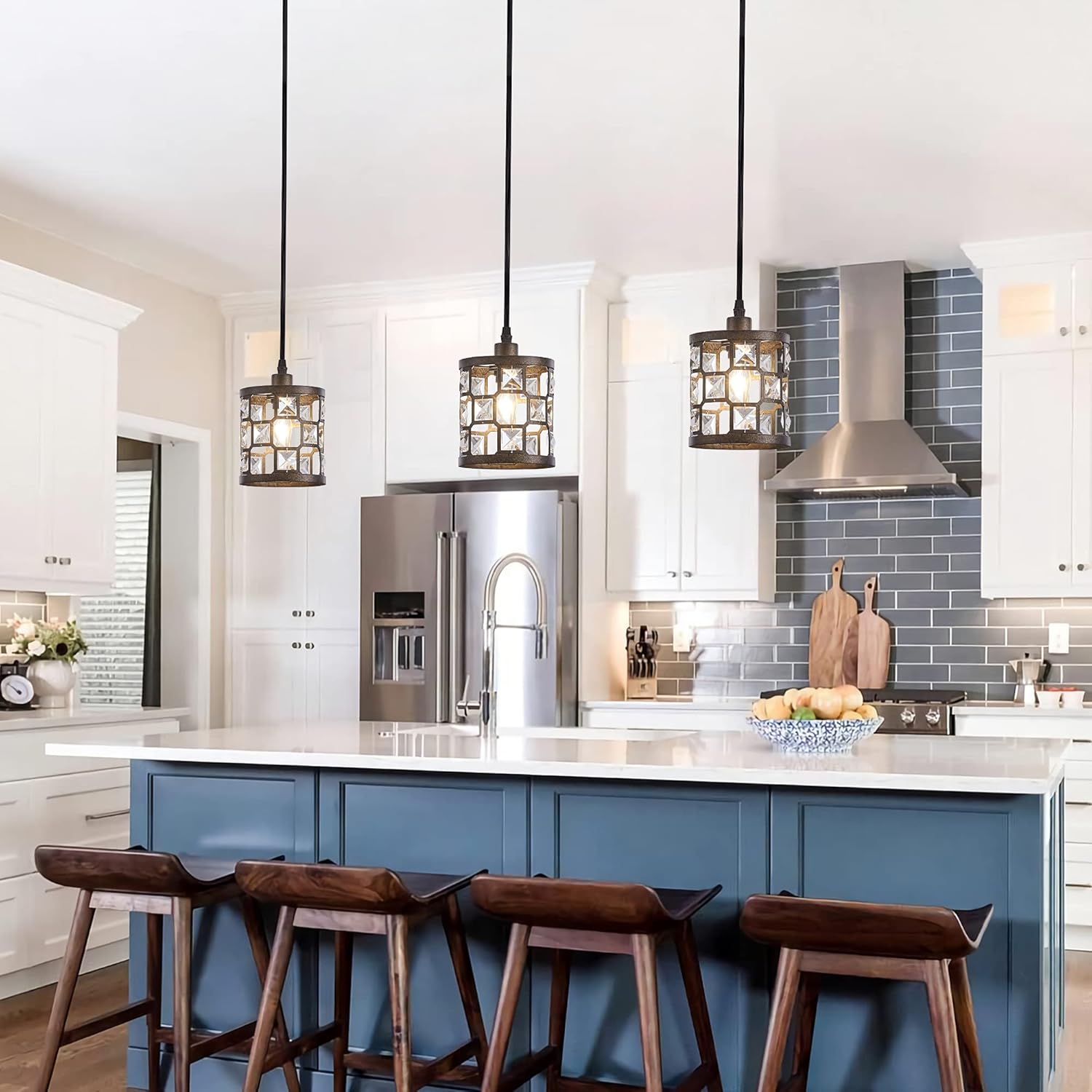 Mini lámpara colgante de bronce, 1 luz con pantalla de metal y cristal, pequeña lámpara colgante para cocina, comedor, dormitorio y entrada