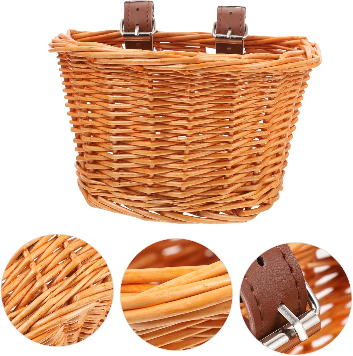 INOOMP Accesorios de bicicleta para niños, cesta de ratán, cesta delantera para bicicleta, cesta de bicicleta para niñas, cesta de mimbre tejida