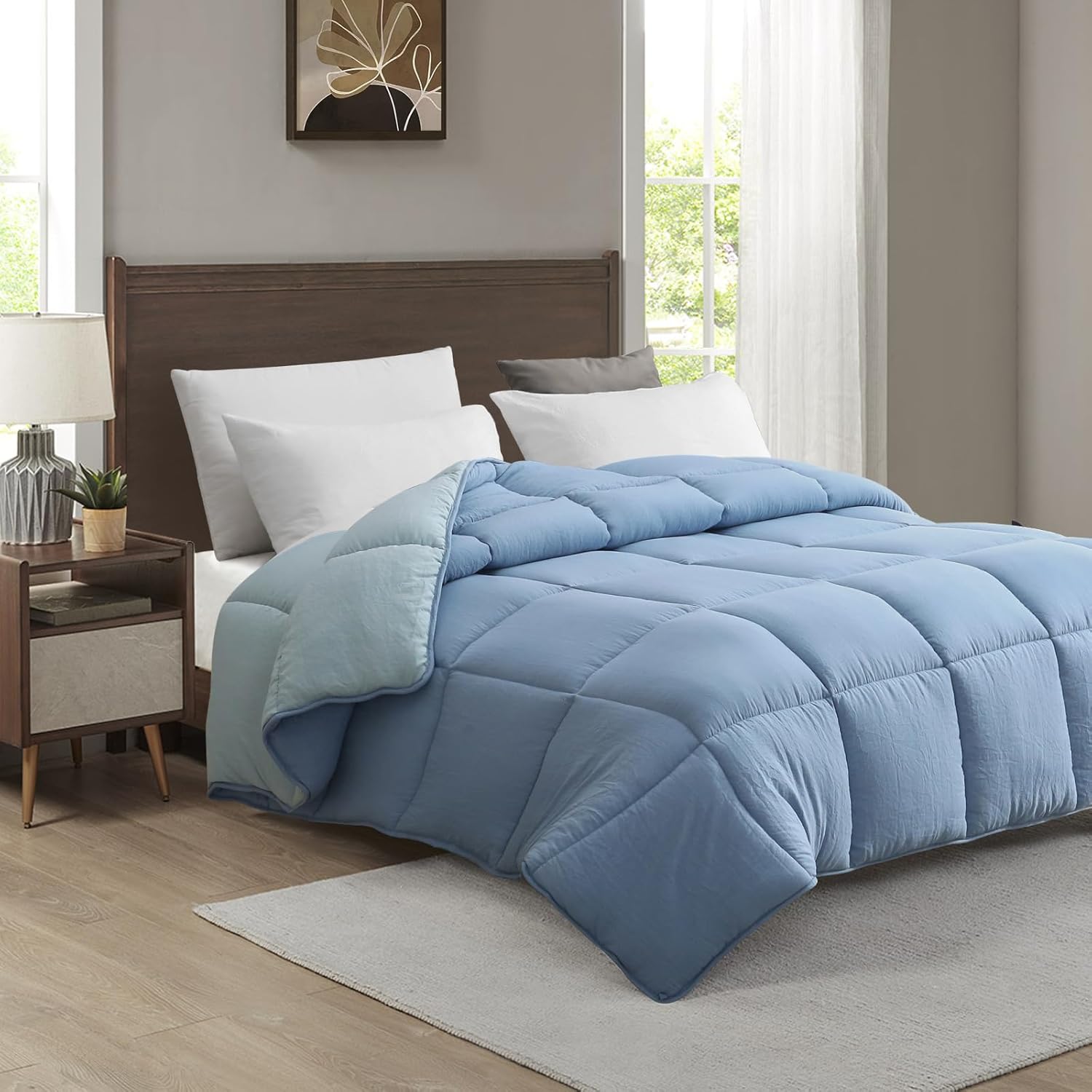 APSMILE Relleno de edredón alternativo de plumón  Edredón de cama tamaño King para todas las estaciones  Edredón acolchado de microfibra mixta de