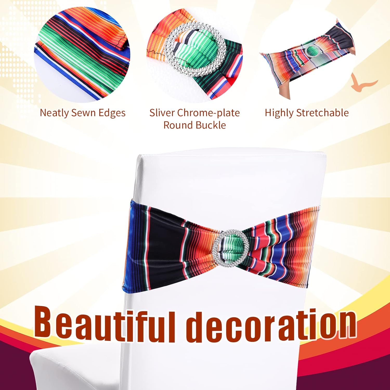 100 bandas elásticas para sillas de comedor con temática mexicana, bandas de elastano con hebilla para bodas, eventos, fiestas, ceremonias,