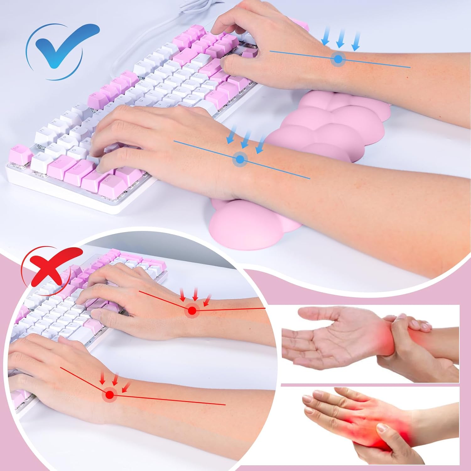 Leolee Reposamuñecas para teclado Cloud, reposamuñecas de nube rosa con superficie de cuero, base antideslizante, reposamuñecas para aliviar el