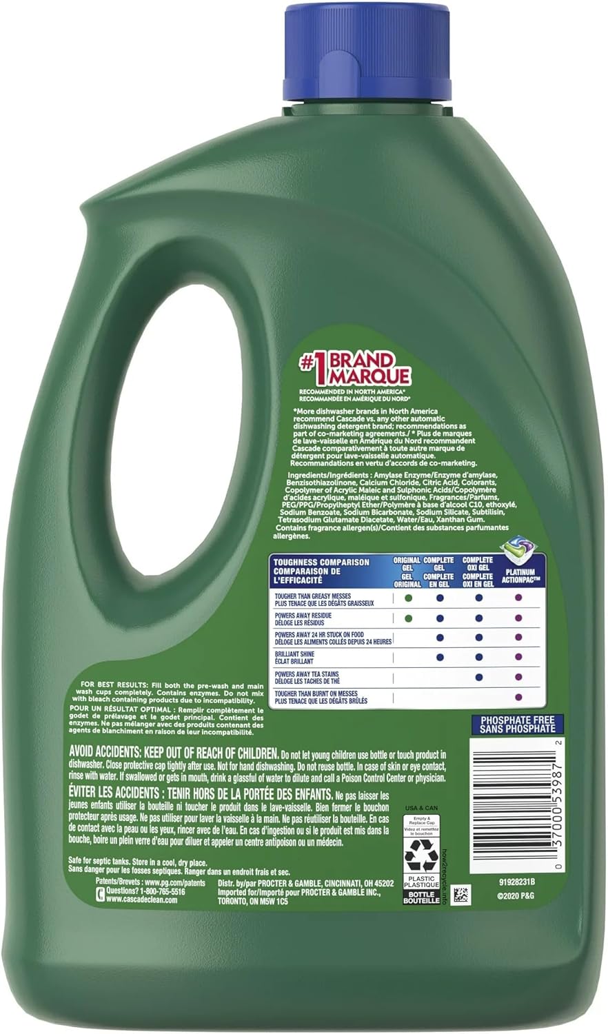 Cascade Detergente completo para lavavajillas en gel, aroma fresco, 120 onzas (paquete de 2) con limpiador de lavavajillas Cascade Platinum, paquete