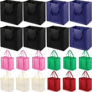 20 bolsas de comestibles reutilizables con asas reforzadas, bolsas de compras grandes y resistentes, bolsas de Navidad 20 bolsas de comestibles reutilizables con asas reforzadas, bolsas de compras grandes y resistentes, bolsas de Navidad