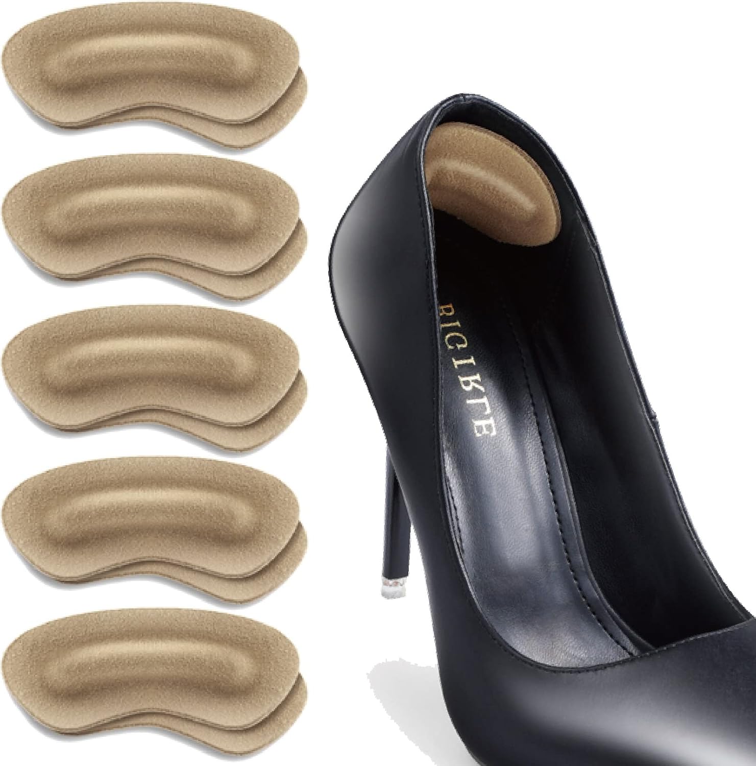 Almohadillas de cuero para el talón para zapatos sueltos, color caqui, 5 pares, Desnudo