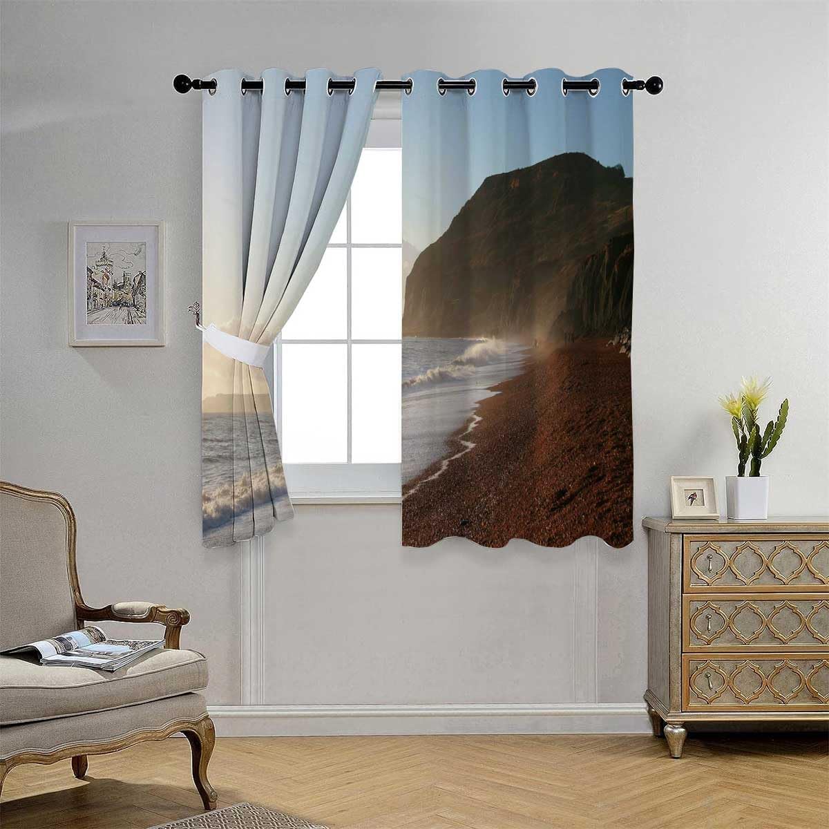 YANFENQI Cortinas para Habitacion Sea and Sky Beach Scenery Doorway Curtains Privacy Tapestry Curtains 63Inch Width by 63Inch Length,2 Panels