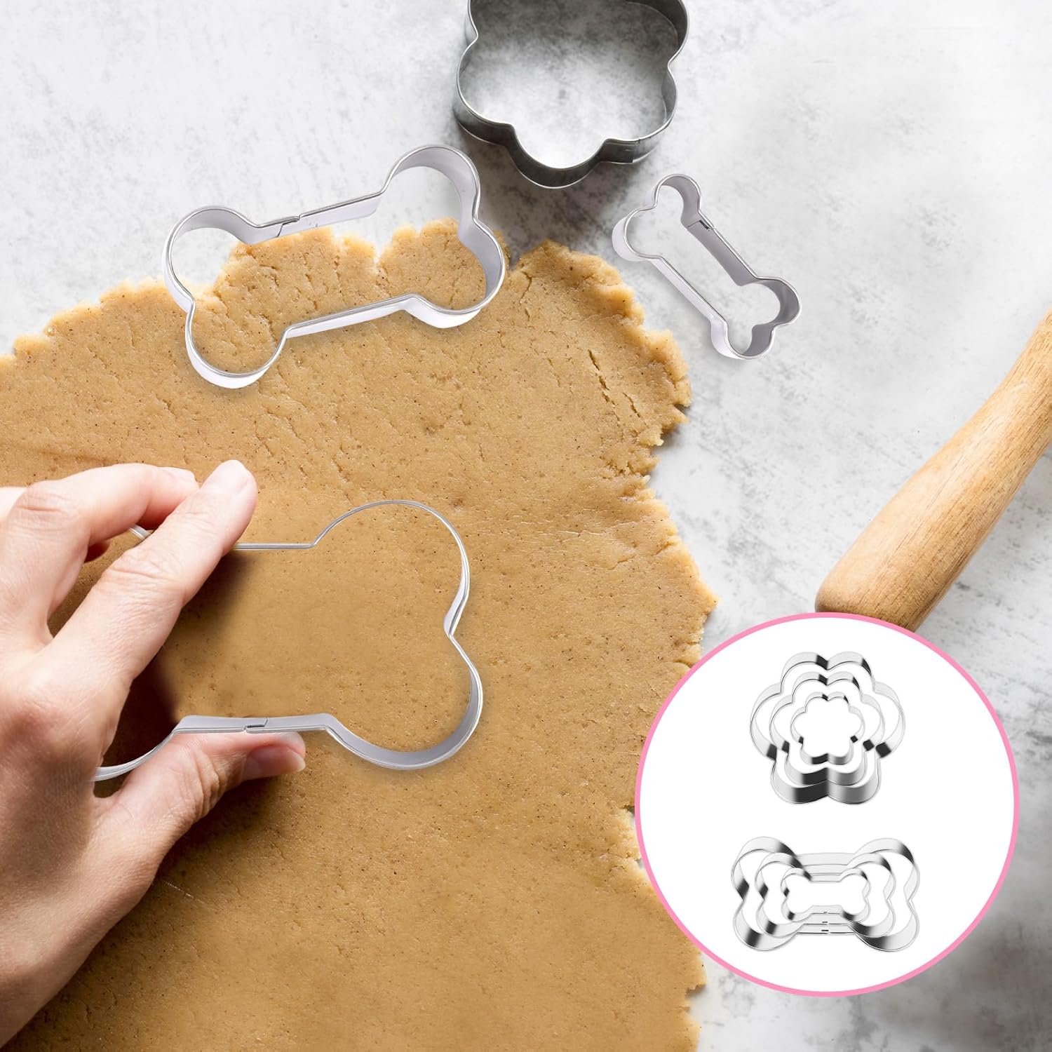 Cortador de galletas para perros, 6 piezas de cortadores de galletas de acero inoxidable con huellas de hueso y huellas de perro, juego de