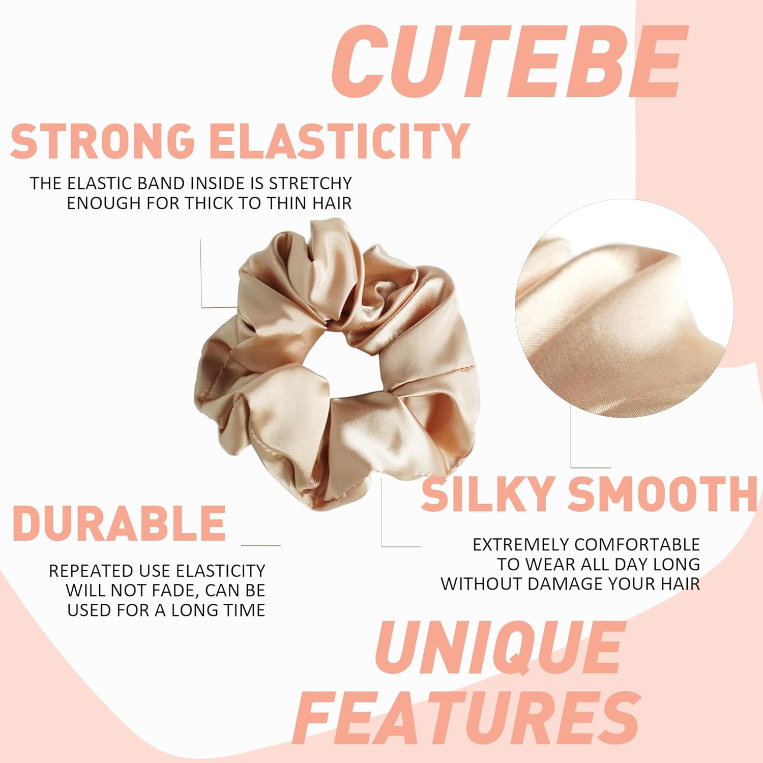 Cutebe Paquete de 8 bandas elásticas de seda para mujer, bandas elásticas de satén suave para el cabello, bandas elásticas para el cabello, bandas