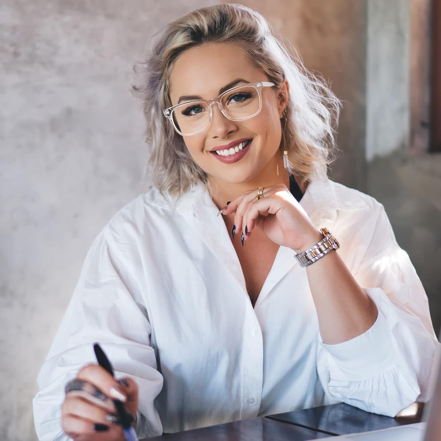 Lentes de lectura para mujer, con bloqueo de luz azul, filtro UV, cuadrados, ligeros, para hombres y mujeres