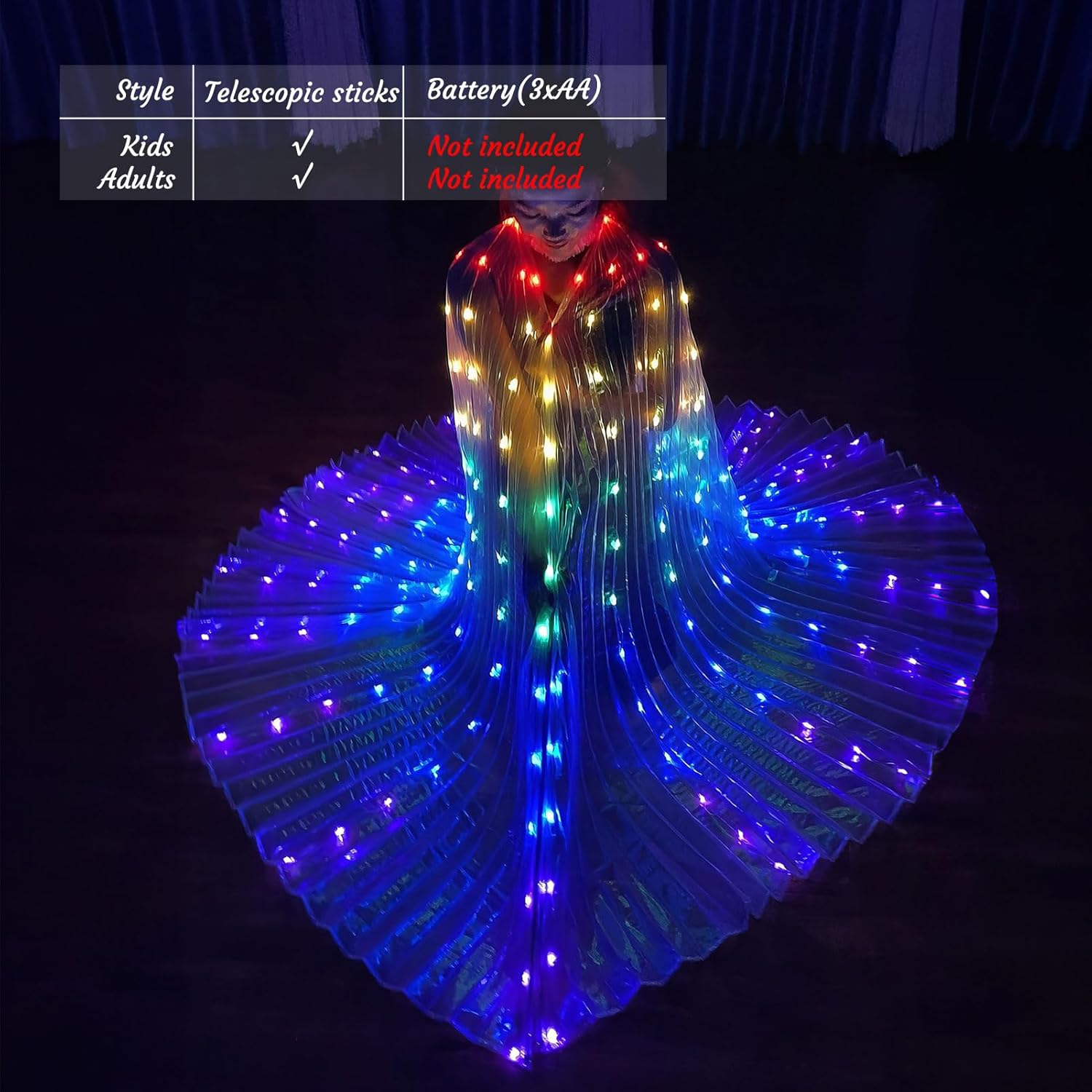 Alas de hadas LED iluminadas para niños y adultos, alas de mariposa multicolor brillantes para fiestas y eventos encantadores (40 pulgadas para