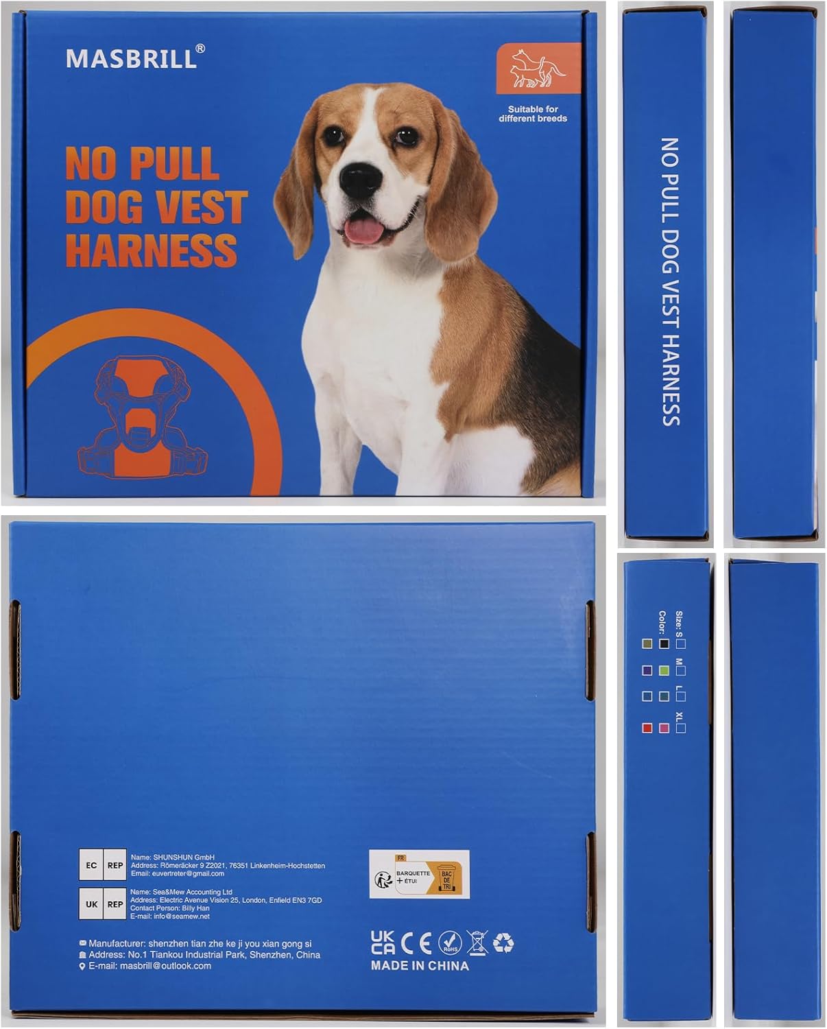 MASBRILL Arnés para perro con luz LED, sin tirones, arnés recargable con luz para perro para caminar por la noche, chaleco ajustable brillante para
