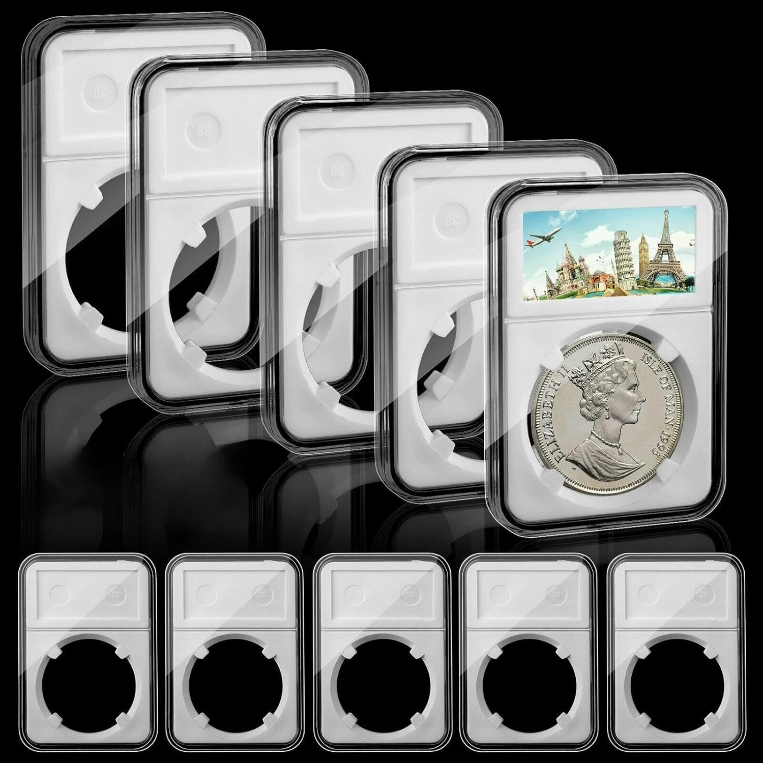 Paquete de 10 soportes para exhibición de monedas de 1.496 in para Morgan, Peace, IKE Silver Dollar, 1.181 in para JFK Half Dollar (1.496 in para