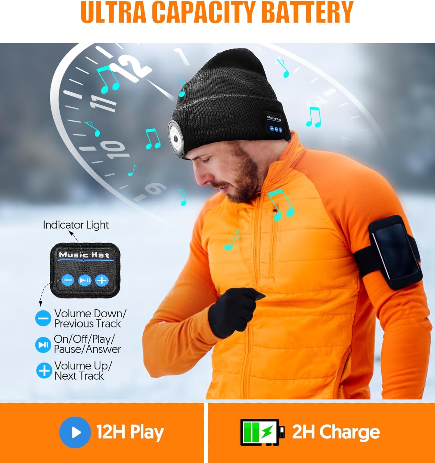 Tenzda Gorro Bluetooth  Gorro de punto musical unisex recargable con auriculares inalámbricos ligeros, regalos únicos para hombres y mujeres, color