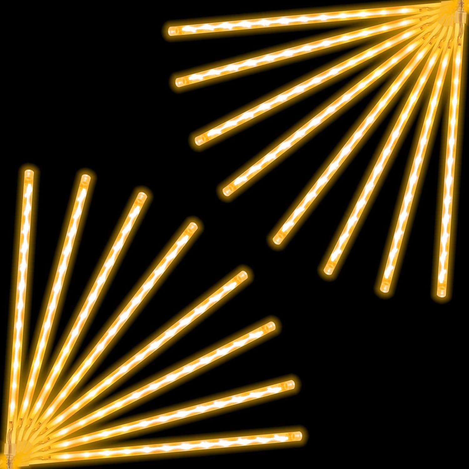 Luces solares de lluvia de meteoritos impermeables para exteriores, luces de decoración de Navidad, funciona con energía solar, 16 tubos de 384