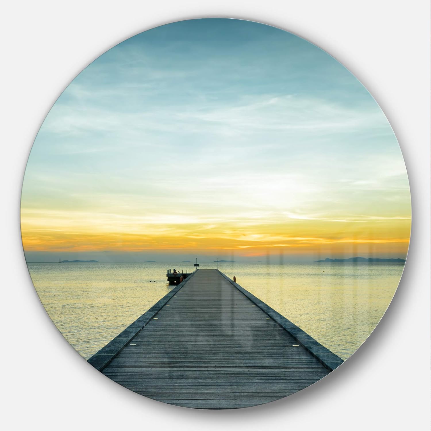 mt8353-c23Boat Pier At Sunset Seascape Foto Círculo pared arte, 23″ x 23″