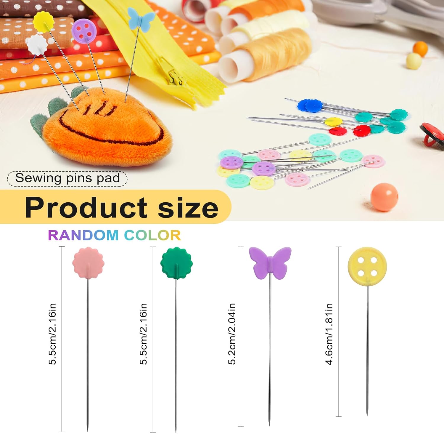 400 alfileres rectos multicolores, alfileres rectos de cabeza plana con flor, mariposa y botón, cabezas de colores para costurera, manualidades,