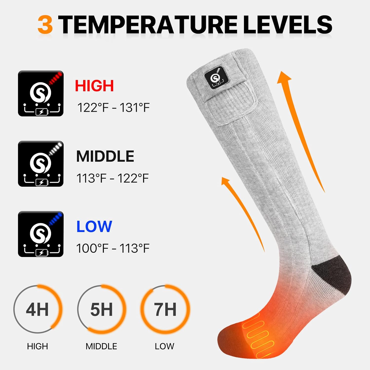 SNOW DEER Heated Socks for Men Women, 7.4V Rechargeable Battery Electric Socks, Heated Ski Socks for Hunting Fishing Camping Hiking Skiing Foot