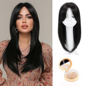 Toppers para el cabello para mujer, 18 pulgadas, peluca para mujer, con flequillo, clips invisibles, pelucas de corona en pieza de cabello sintético Toppers para el cabello para mujer, 18 pulgadas, peluca para mujer, con flequillo, clips invisibles, pelucas de corona en pieza de cabello sintético
