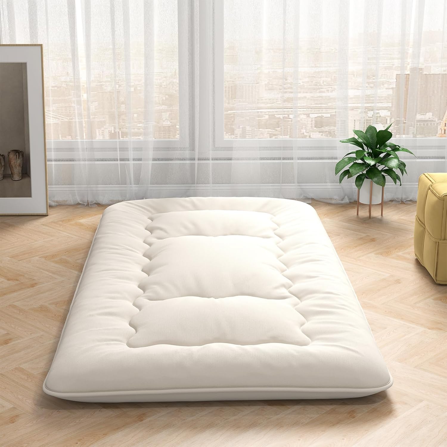 Giantex Colchón japonés de futón, colchón enrollable de tatami con funda lavable y bolsa de transporte, almohadilla de dormir plegable y portátil