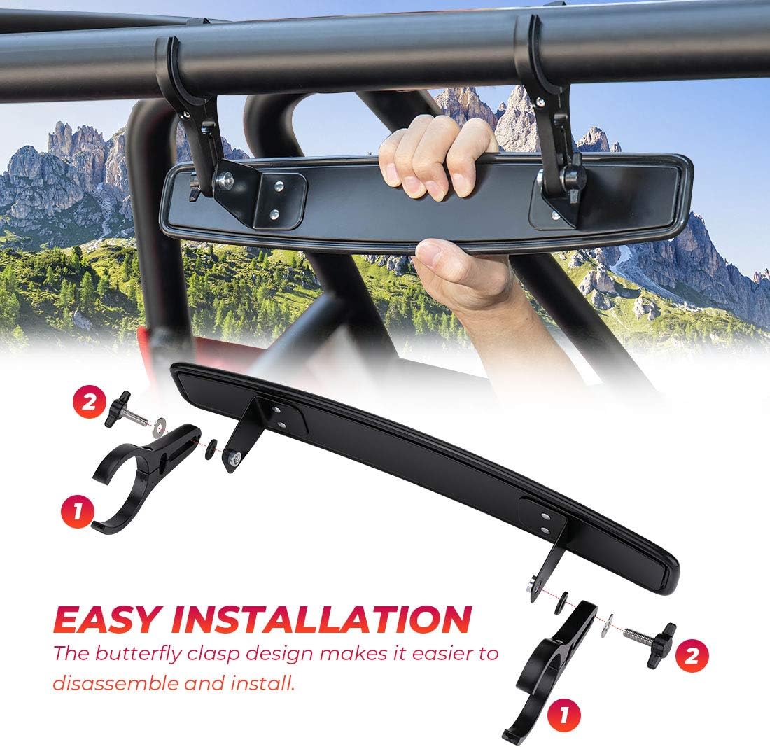 KEMIMOTO Espejo retrovisor UTV, 15 pulgadas UTV Race Convexo Center Mirror con abrazaderas de 34 de 1.75 o 2 pulgadas compatible con Polaris RZR PRO