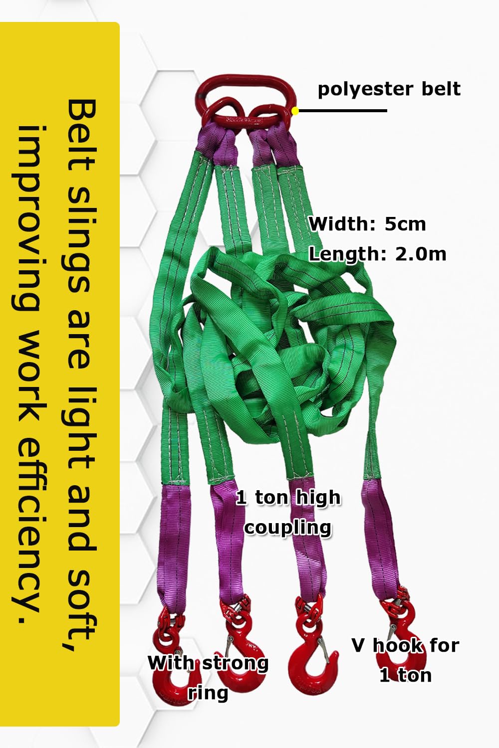 Eslinga de red de bridle de cuatro patas 6.5ft 6610lb Tipo de correa con gancho 6.6 ft 6,613.9 lbs Peso ligero y capacidad flexible Eslinga de acero
