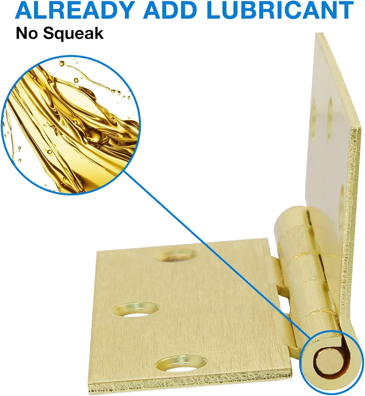 Bisagras cuadradas de 3.5 pulgadas de radio 58 para puerta, color dorado, paquete de 3 bisagras de puerta redondeadas para puertas interiores de 3