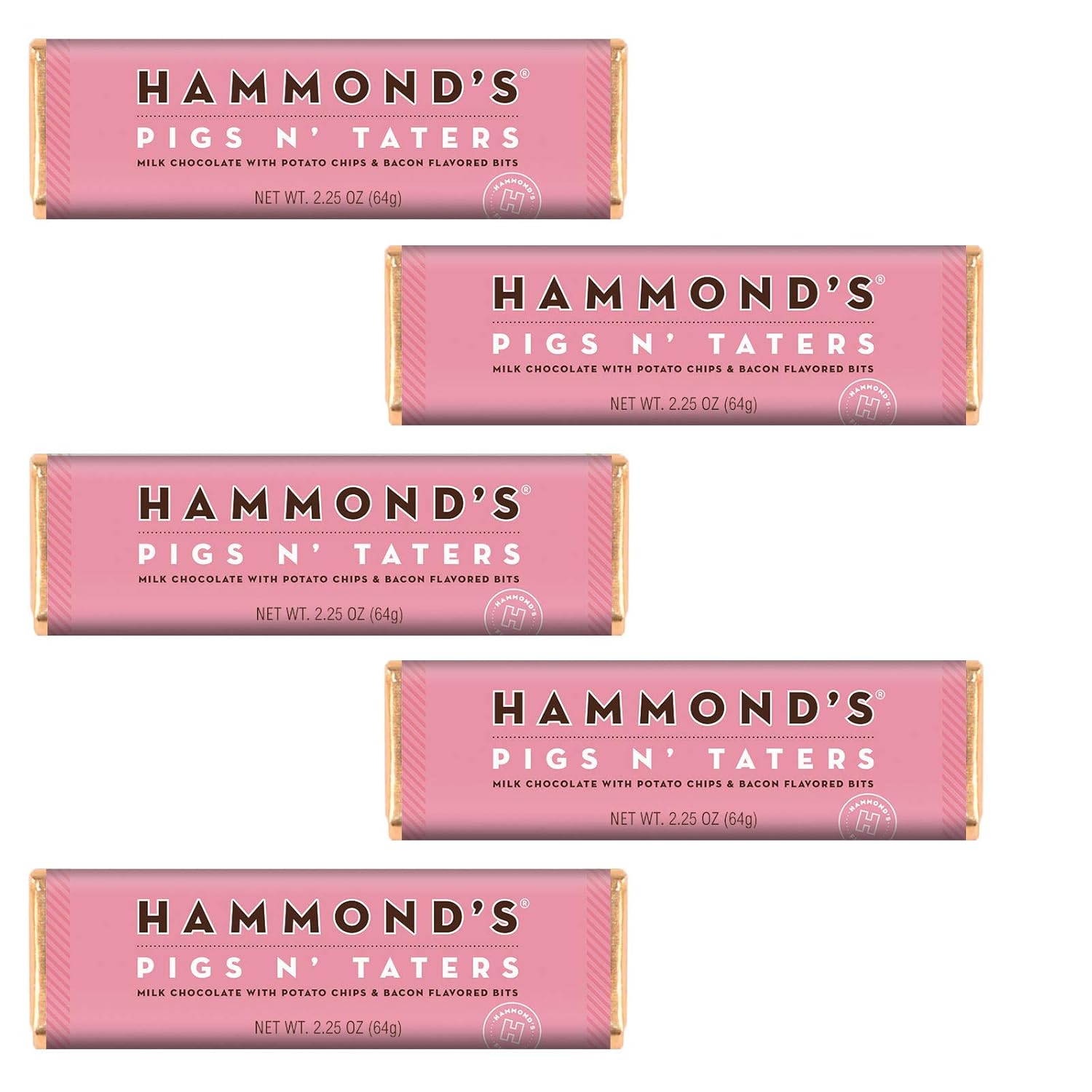 Hammond’s Candies Pigs N’ Taters – Barras de chocolate gourmet  Chocolate con leche, papas fritas, trozos con sabor a tocino, barra de chocolate