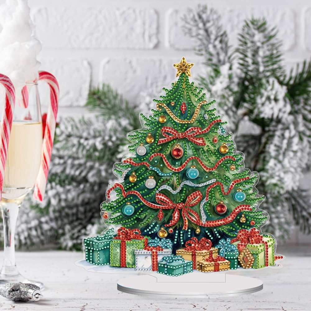 Orgone Kit de adornos de escritorio de árbol de Navidad para adultos, pintura acrílica por números, decoración de Navidad de escritorio, kit de