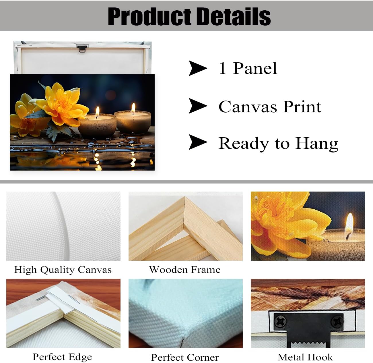 DOARTDO Lienzo zen para pared, diseño de flores amarillas y velas, pinturas de spa, marco de decoración de baño con espíritu meditativo (12.00 x