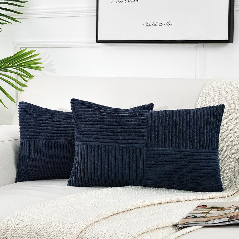 Fancy Homi Fundas de almohada decorativas lumbares de color azul marino de 12 x 20 pulgadas para sala de estar, decoración rústica de estilo bohemio