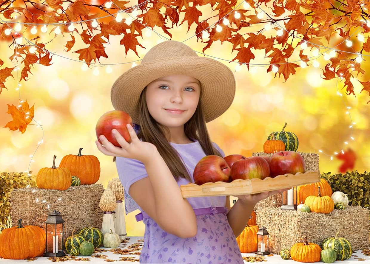 Alltten Telón de fondo de otoño de 7 x 5 pies para fotos de Acción de Gracias, otoño, arce, calabaza, cosecha, fondo, decoración temática de otoño,